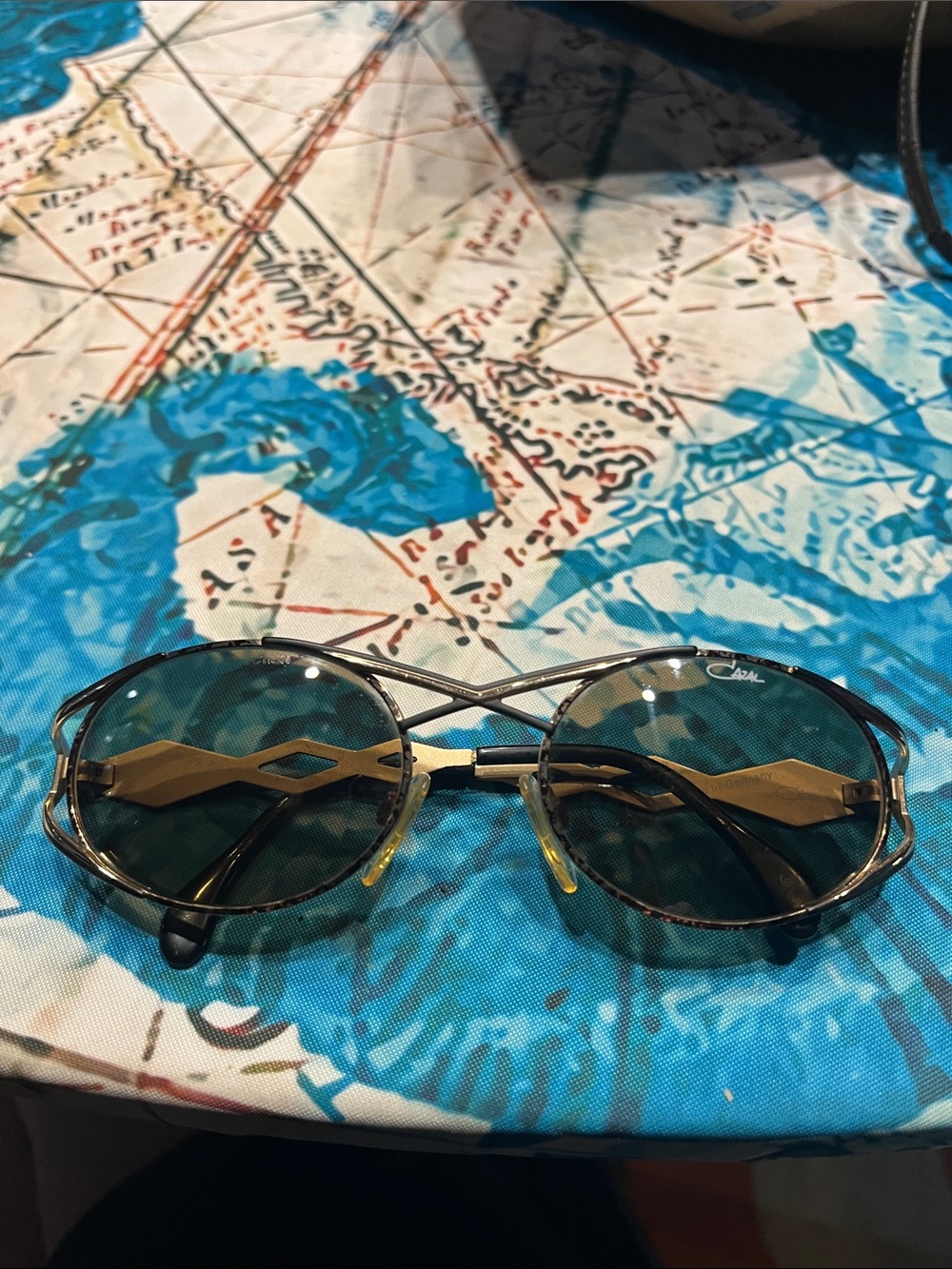 Vintage Cazal Women’s Sunglasses with Gold Accents and Green Lenses